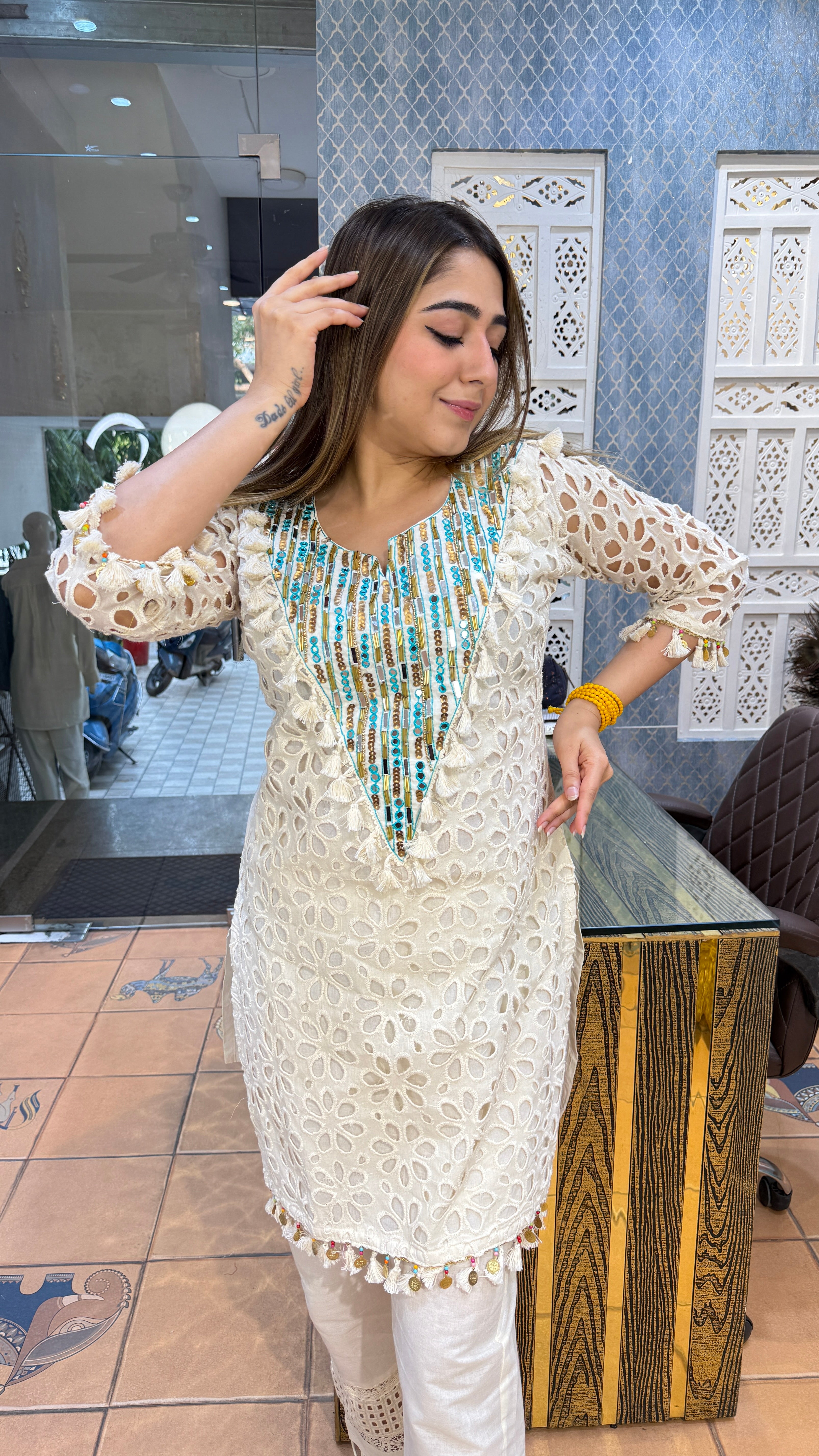 The Sheesham Schiffli Co Ord Set