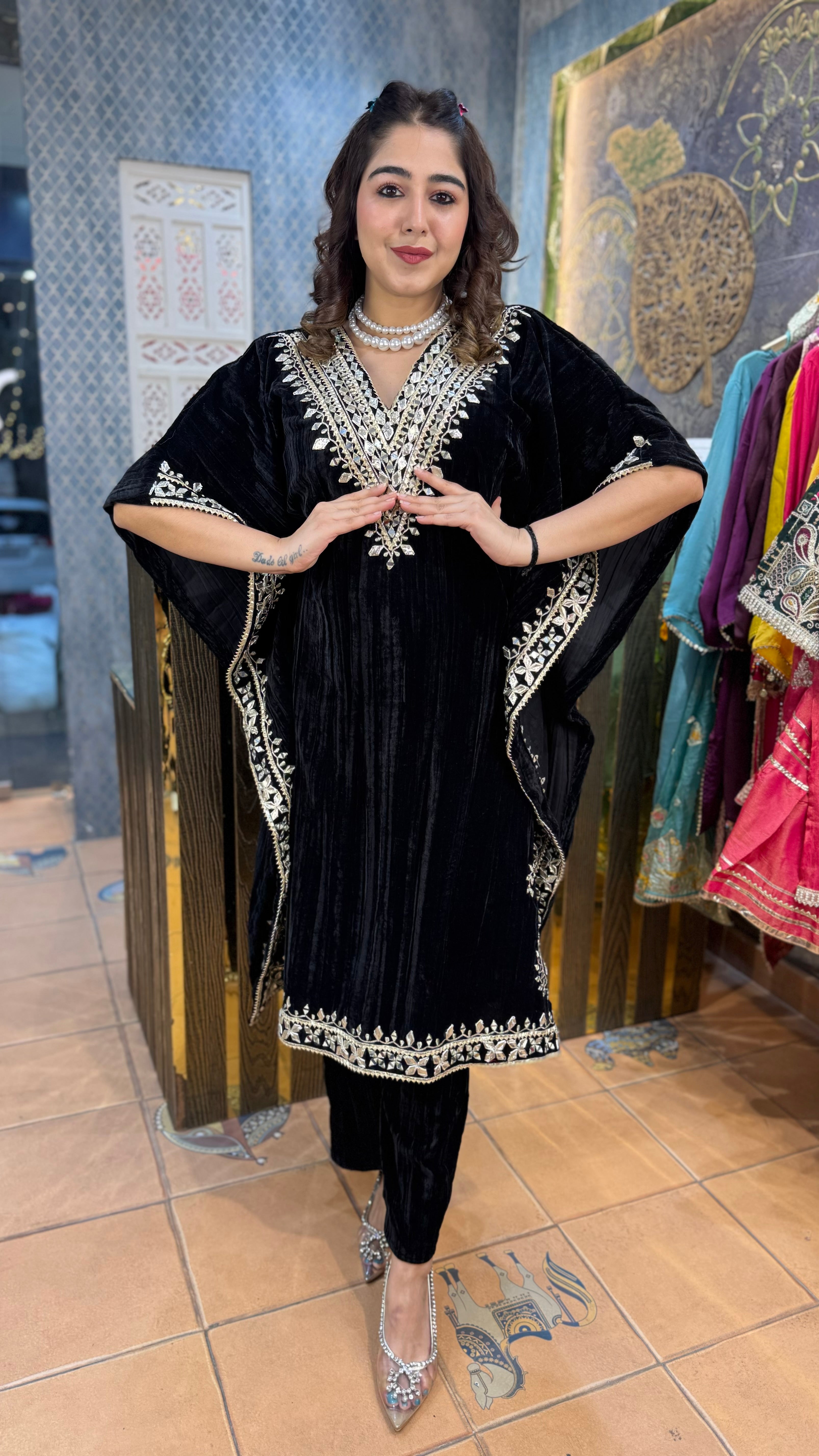 V Neck Velvet Kaftan