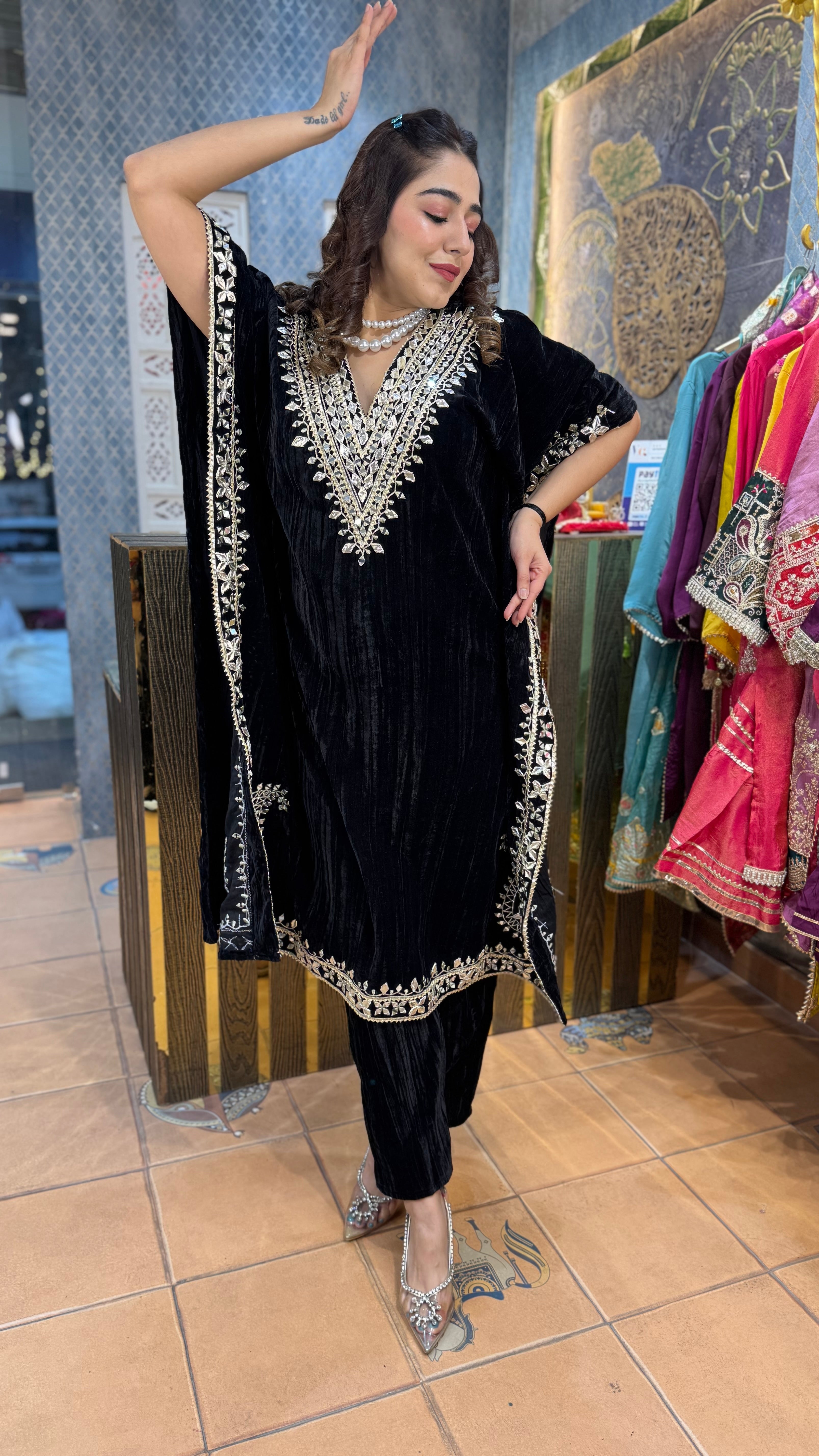 V Neck Velvet Kaftan