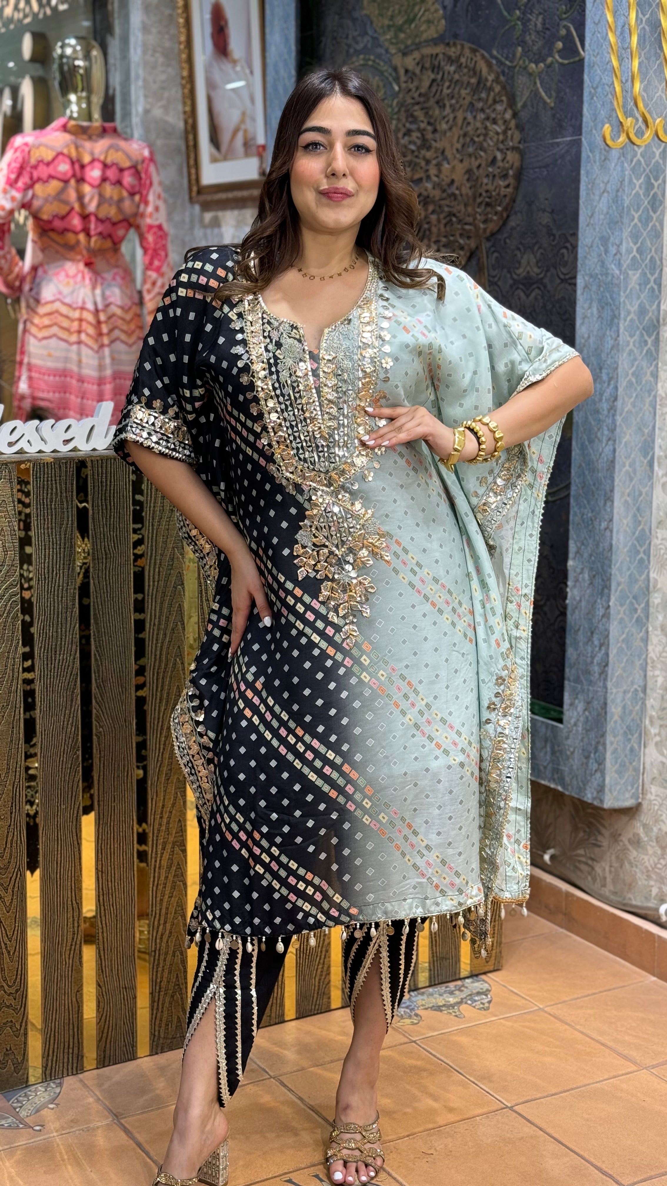 The Black Bandhani Dhoti Kaftan