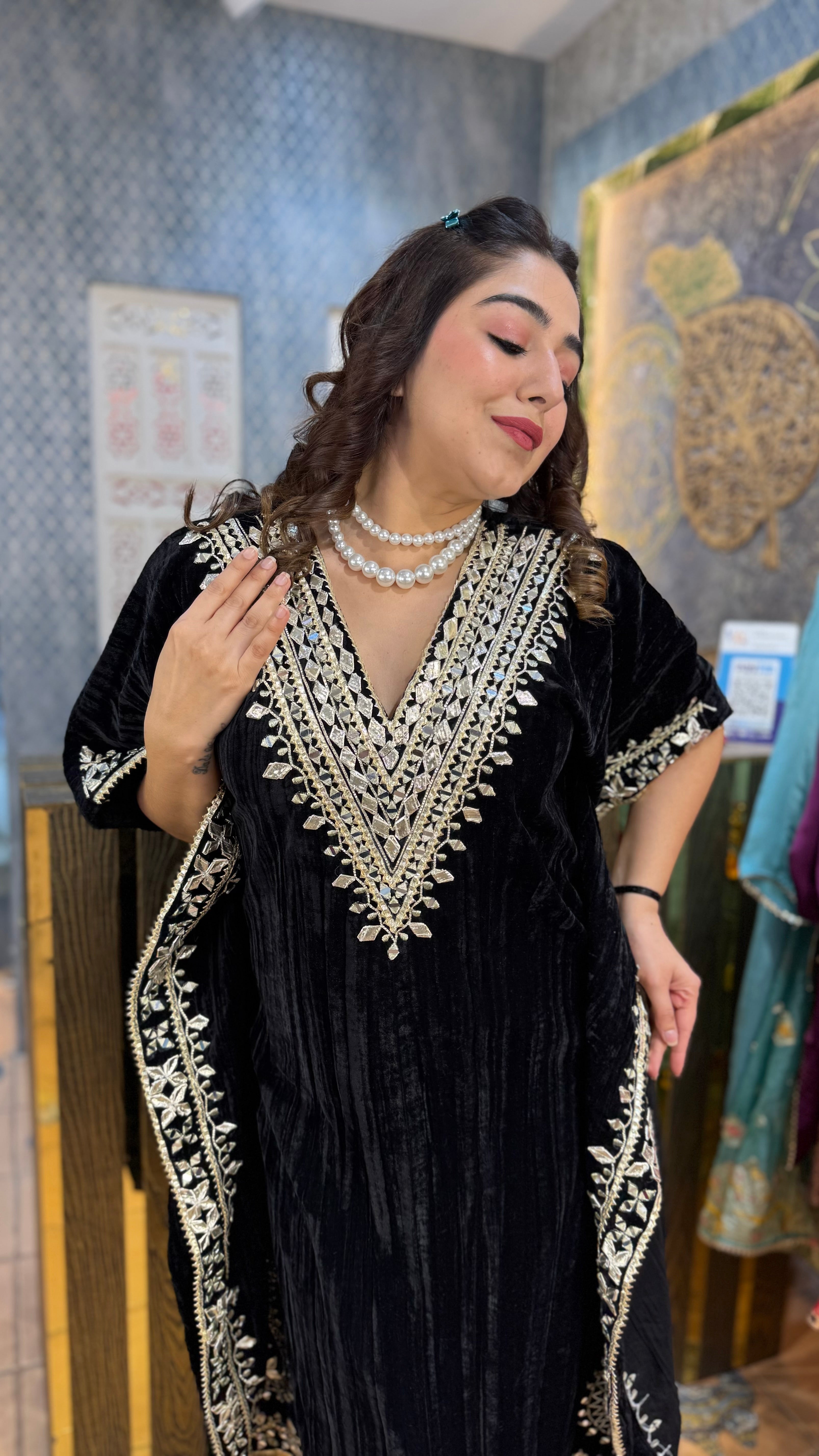 V Neck Velvet Kaftan