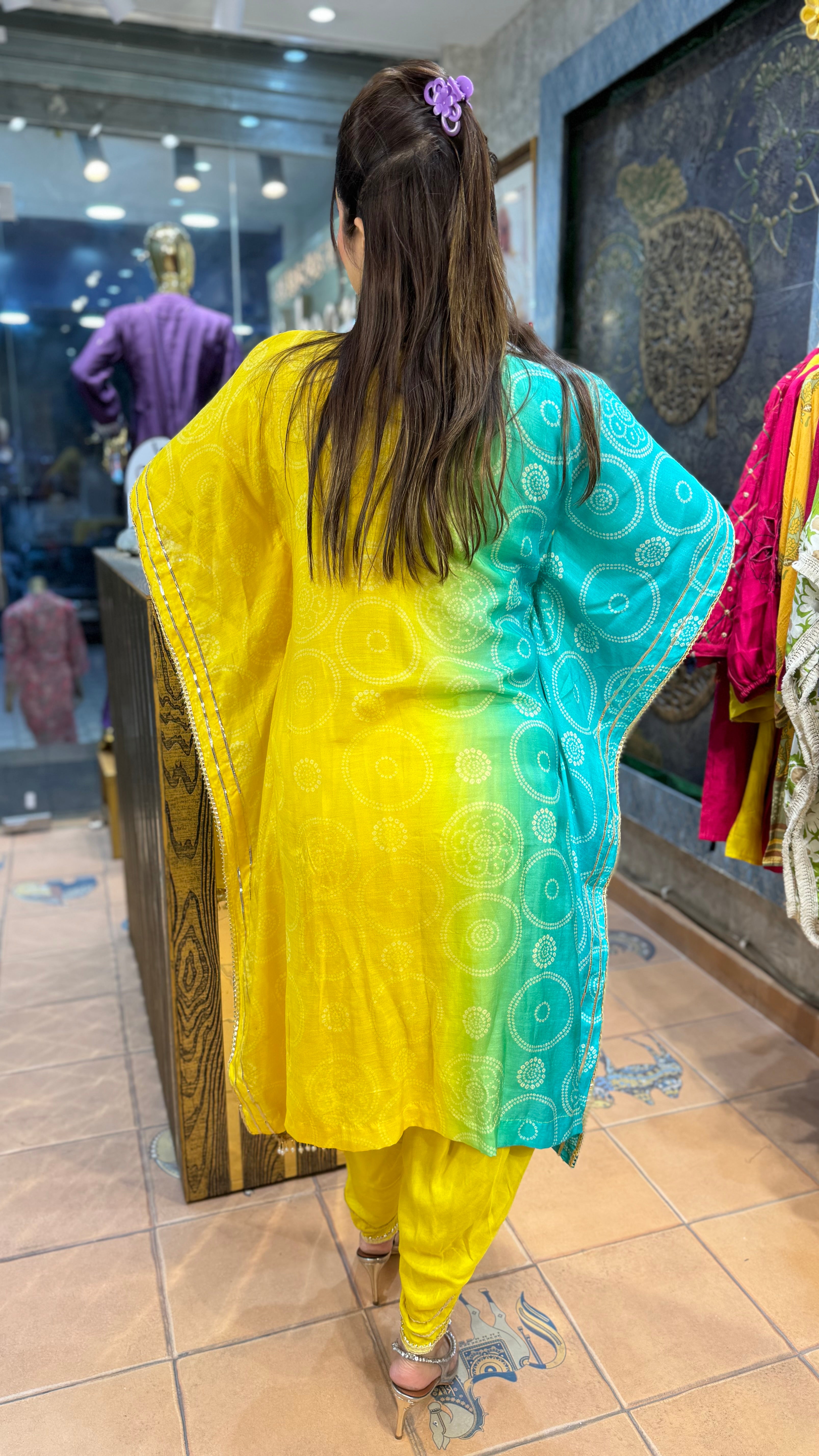 The Ombré Bandhani Dhoti Kaftan