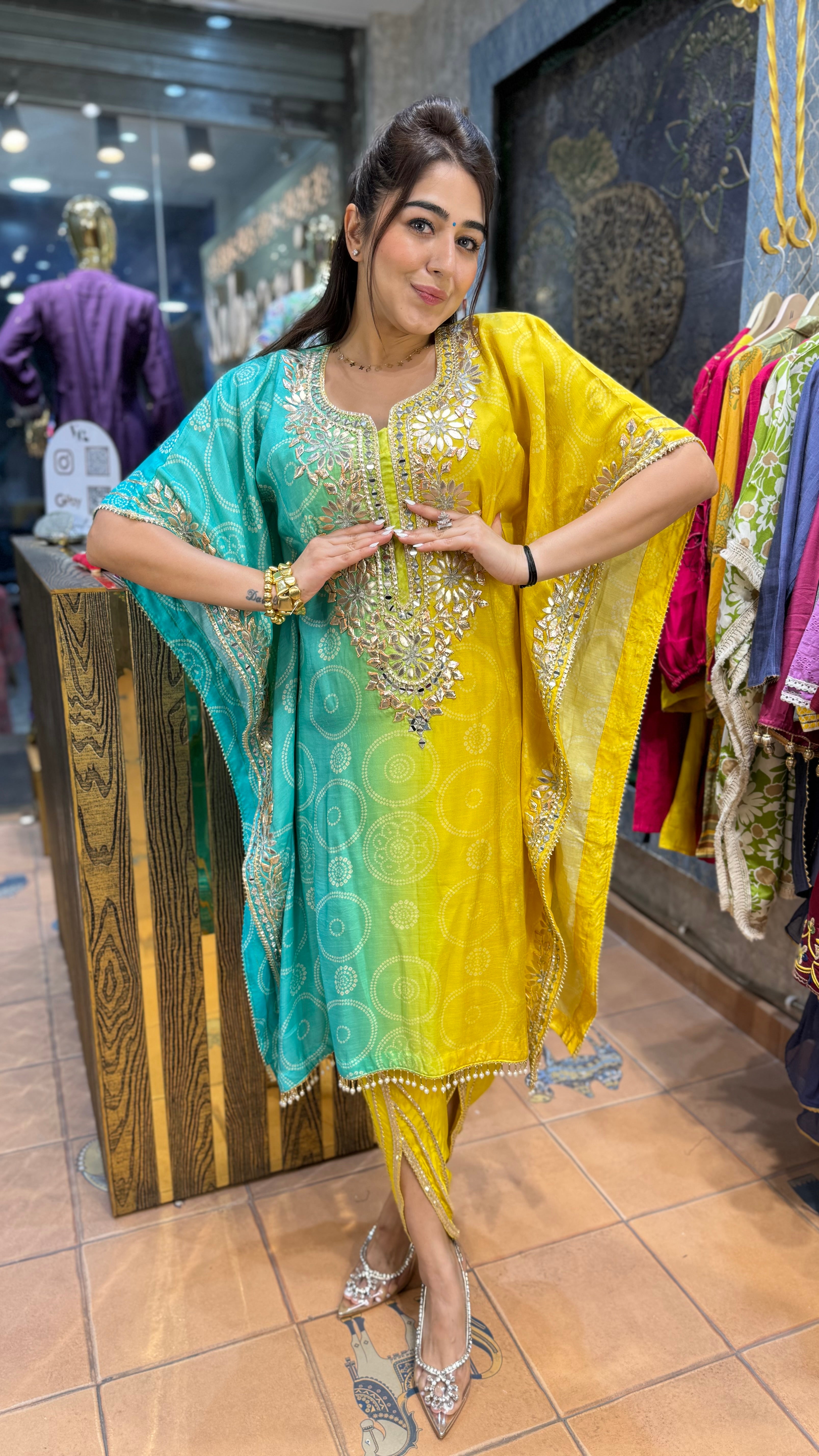 The Ombré Bandhani Dhoti Kaftan