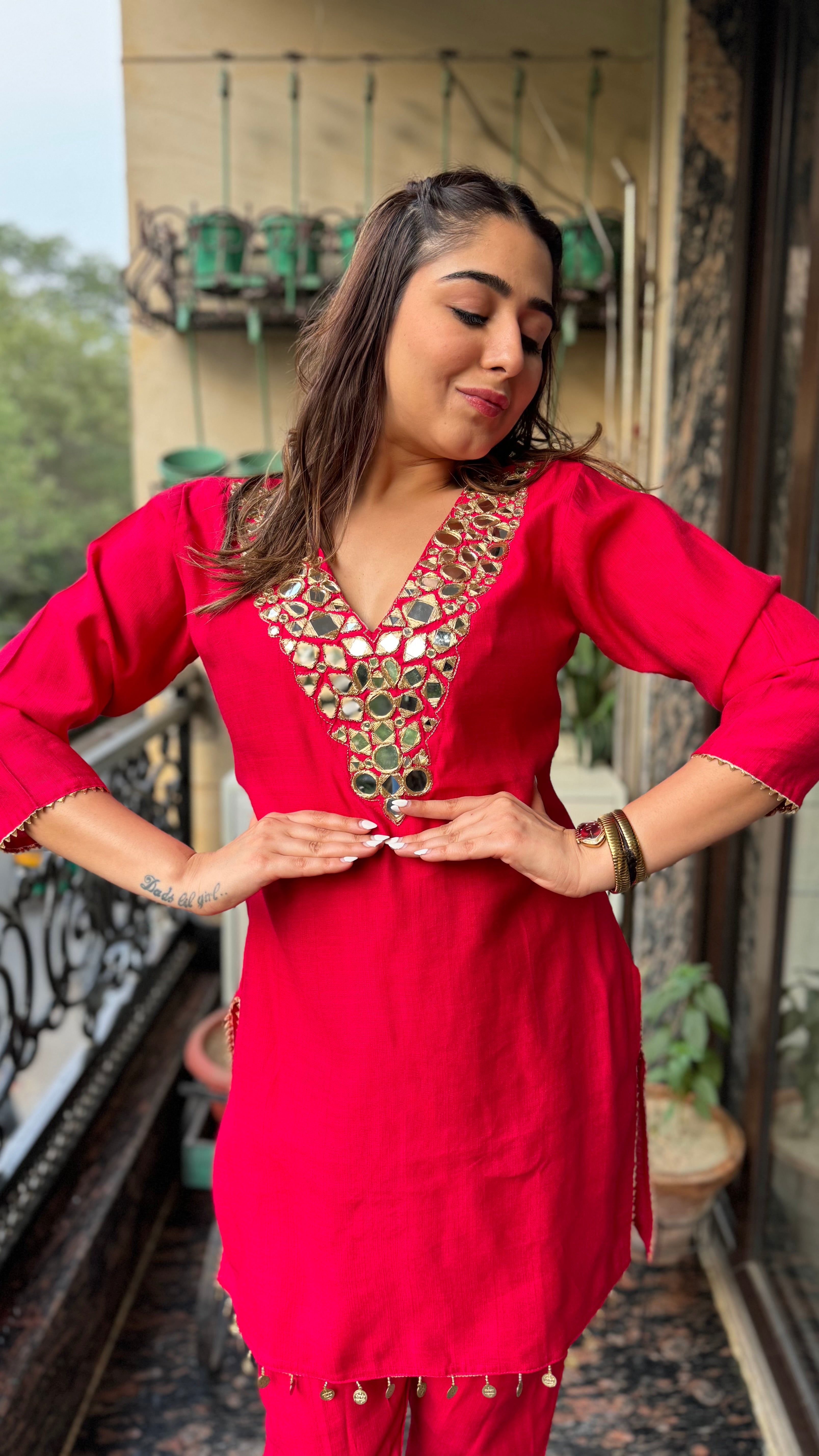 The V Neck Zari Co Ord Set