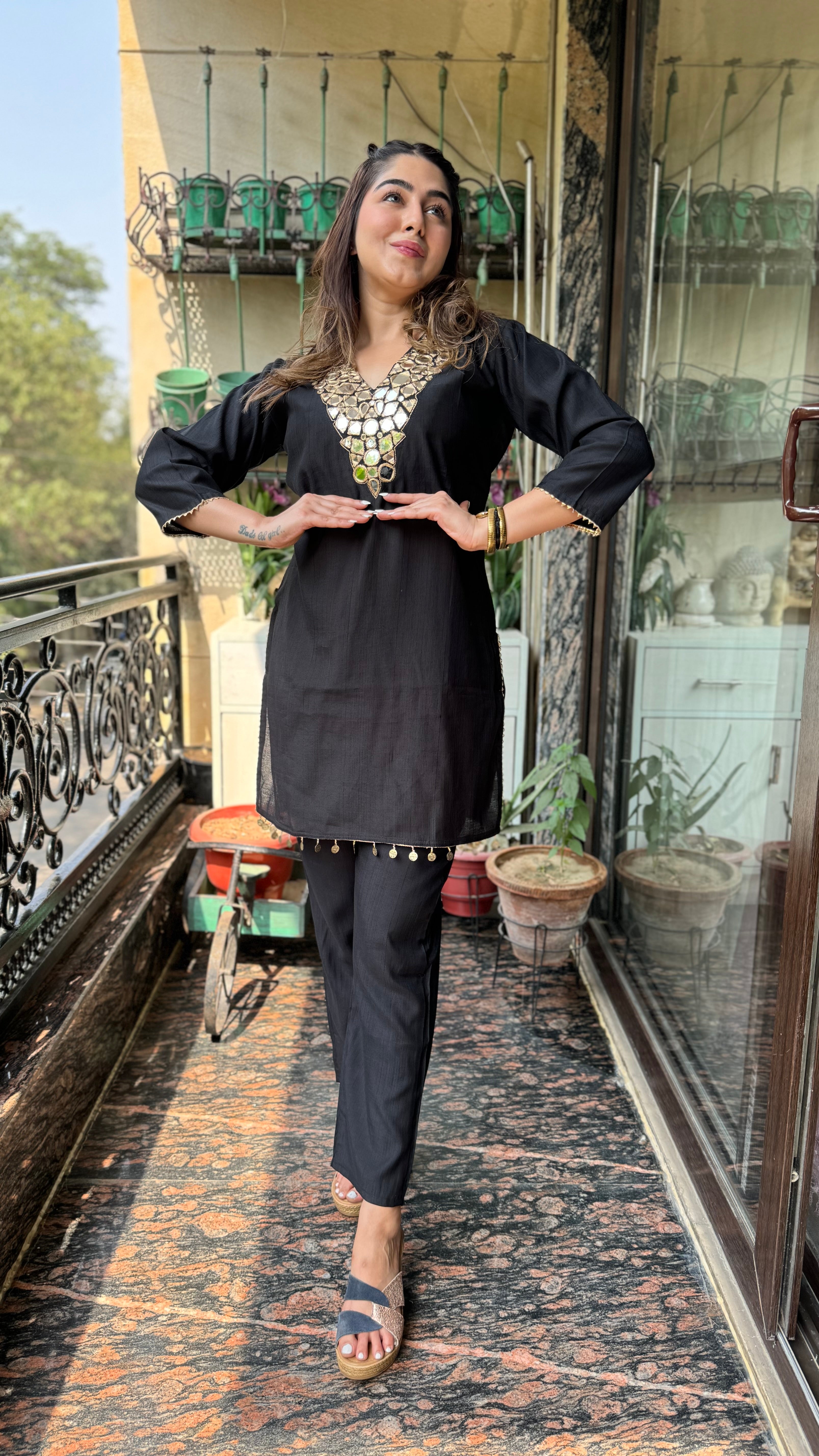 The V Neck Zari Co Ord Set