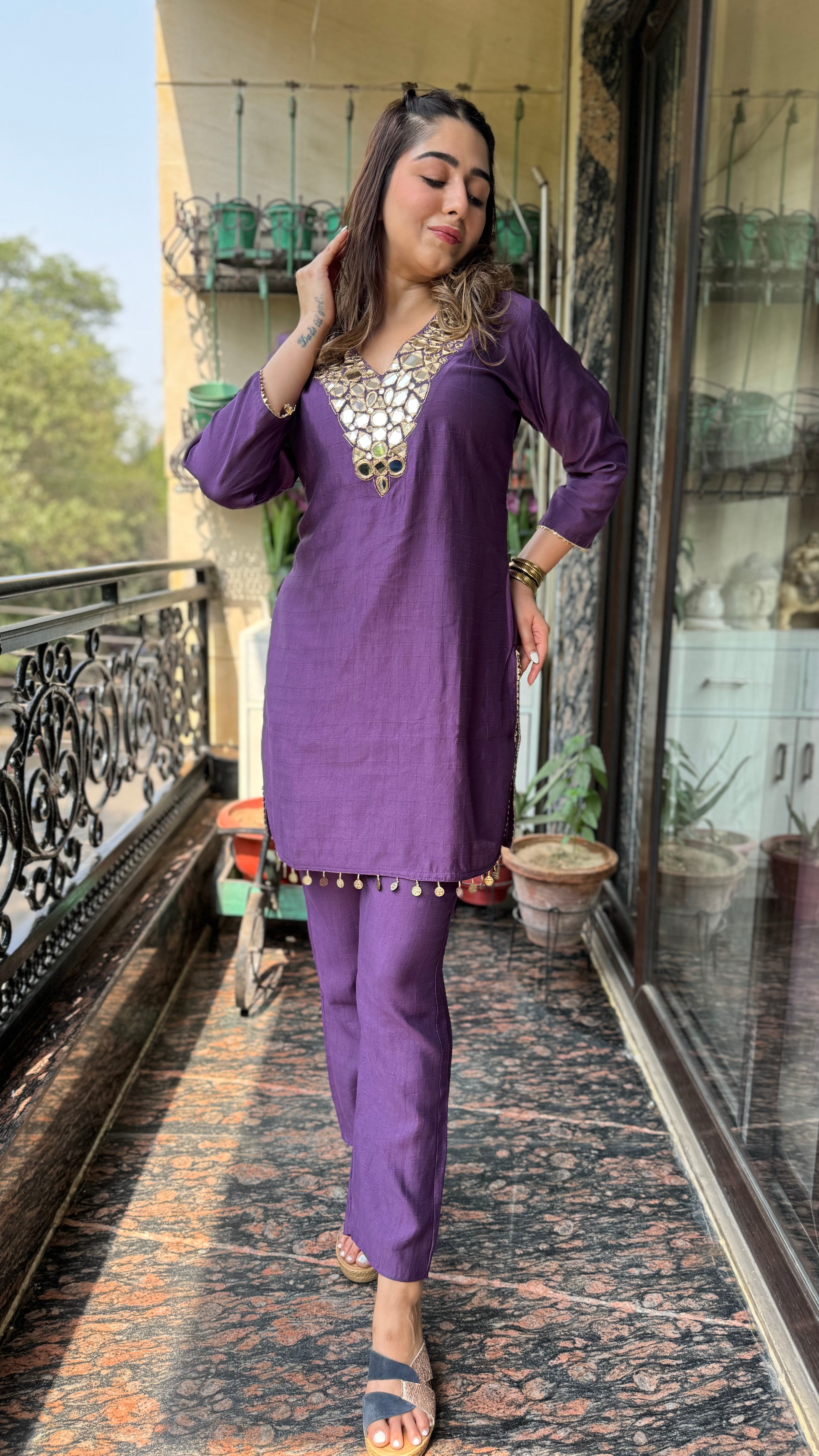 The V Neck Zari Co Ord Set